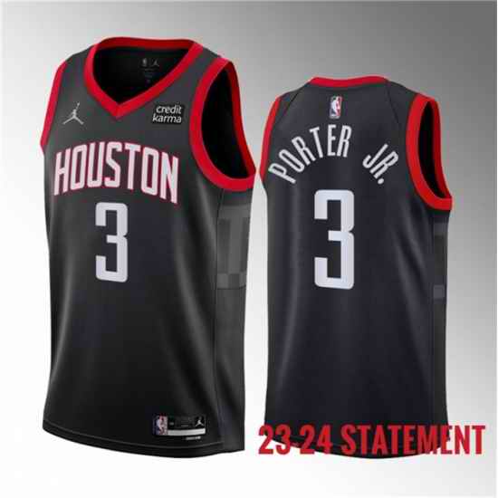 Men Houston Rockets 3 Kevin Porter Jr  Black 2023 Statement Edition Stitched Basketball Jersey